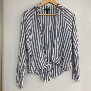MOVING SALE - Forever 21 blue and white striped front tie collared blouse top